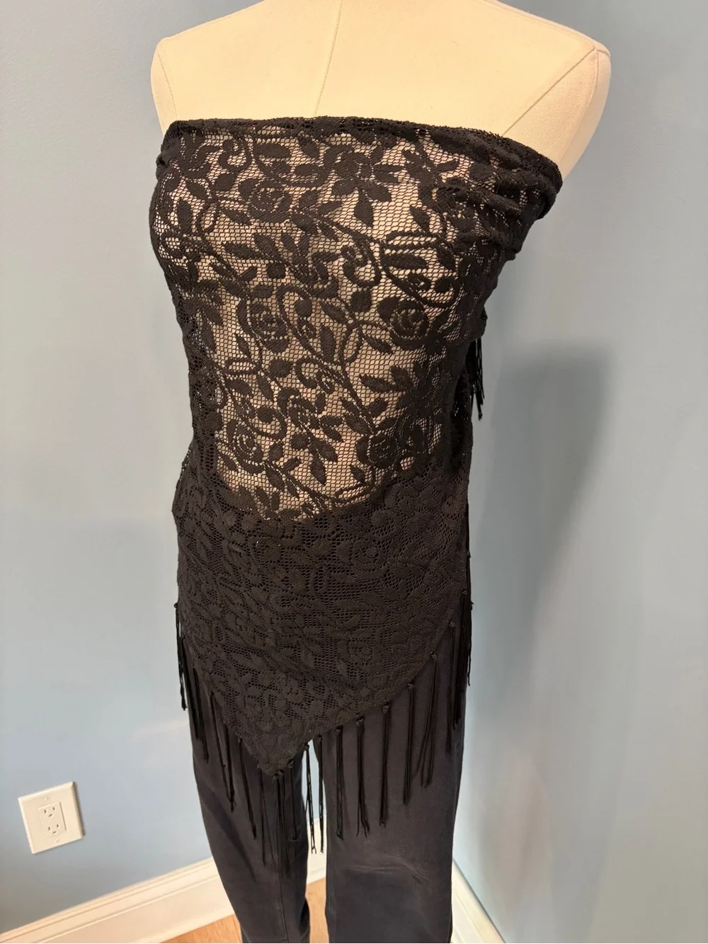 Black Lace Fringe Triangle Shawl Scarf Wrap Boho Western Festival Cover Up